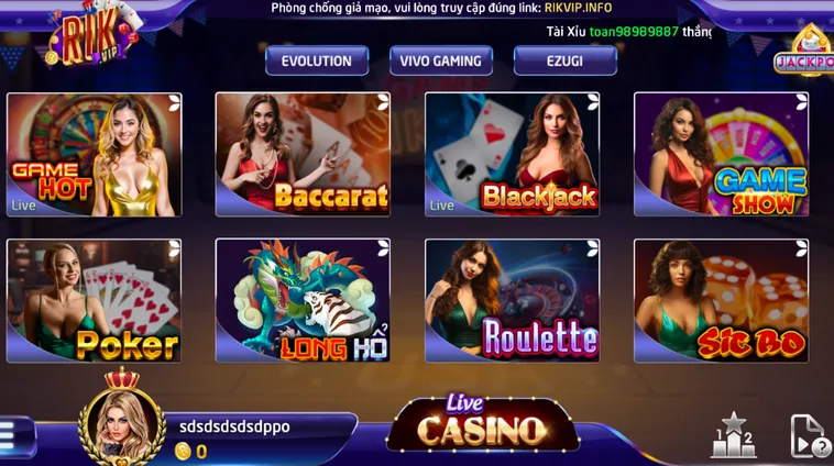 Các Trò Chơi Nổi Bật Tại Sảnh Casino Livestream Tại RikVip 