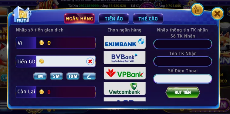 Rút Tiền Vào Tài Khoản Ngân Hàng Tại RikVip 