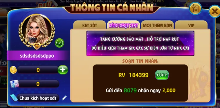 Kích hoạt bảo mật tài khoản an toàn cho người chơi.